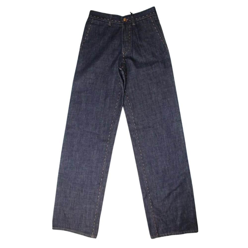 NWT Versace Men's Denim Jeans Blue Thick Pick Tan Stitching Size 29 Straight